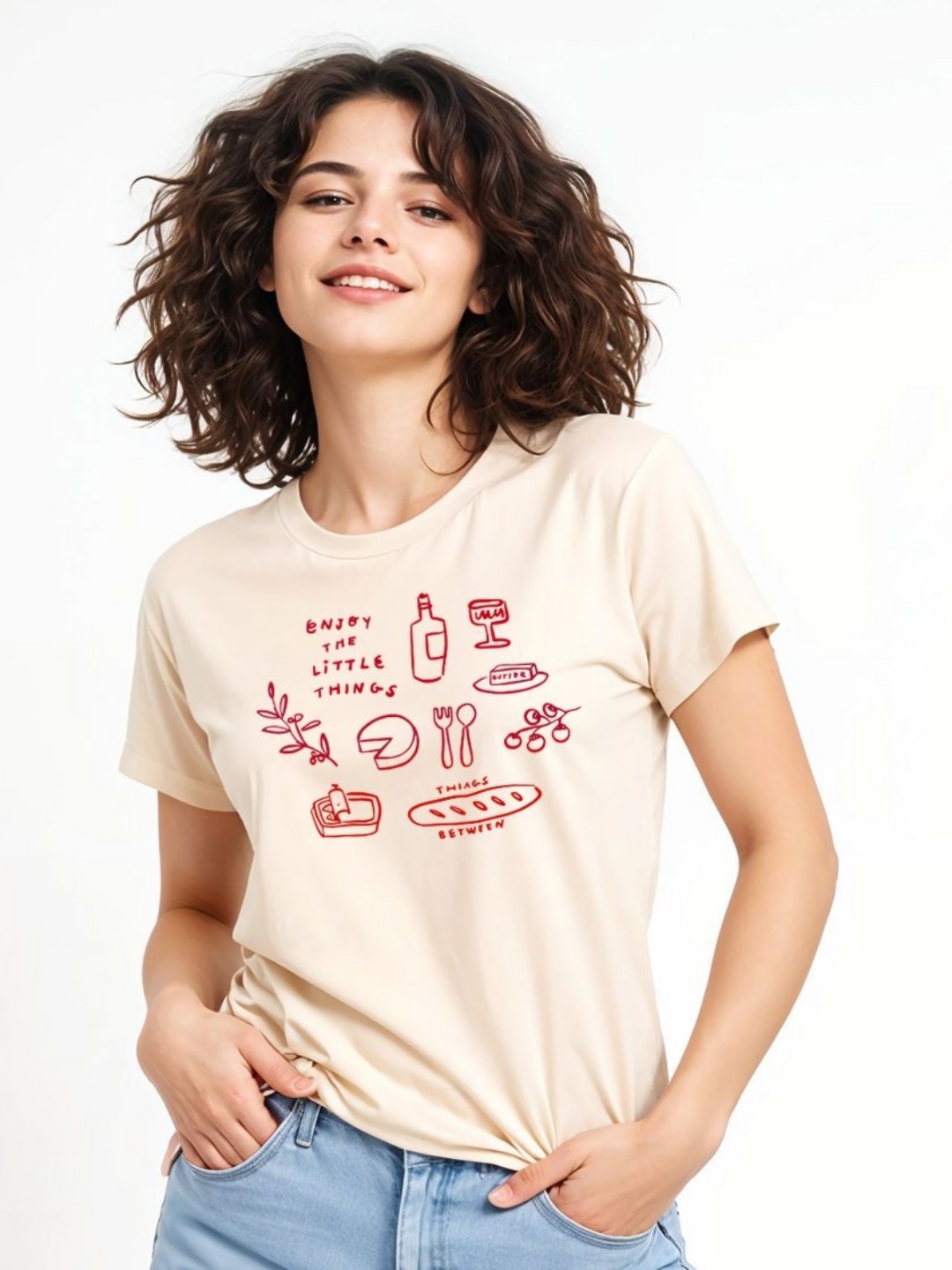 

DressBerry Women Typography Printed Extended Sleeves Applique T-shirt, Beige