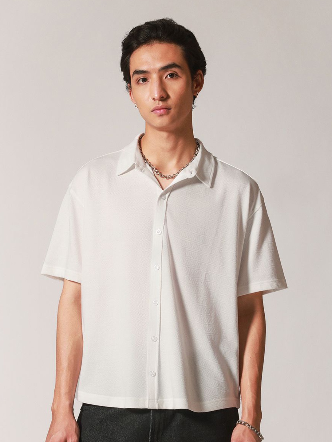 

H&M Jacquard-Knit T-Shirt, Off white