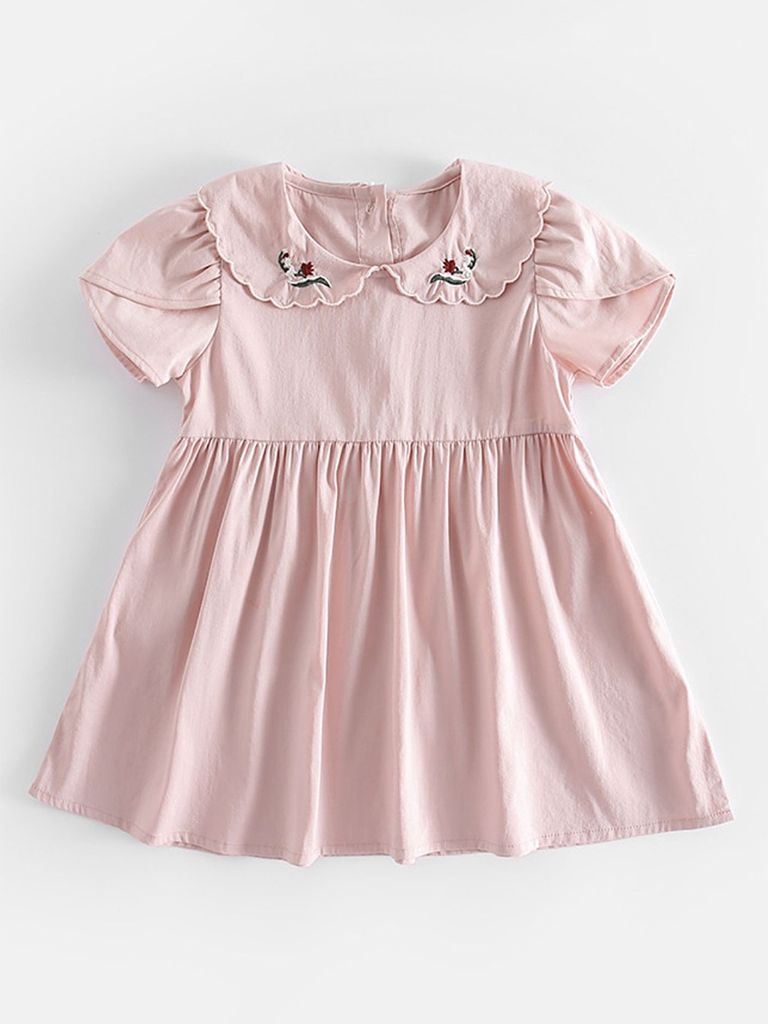

LULU & SKY Peter Pan Collar Puff Sleeve Fit & Flare Dress, Pink