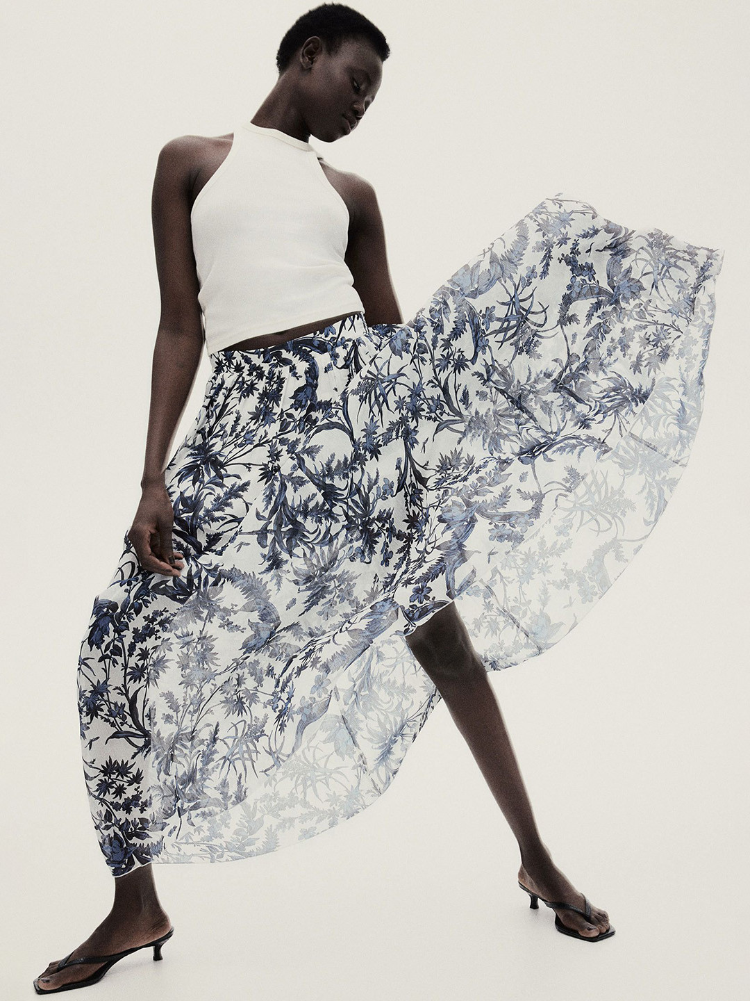 

H&M Chiffon Maxi Skirt, White