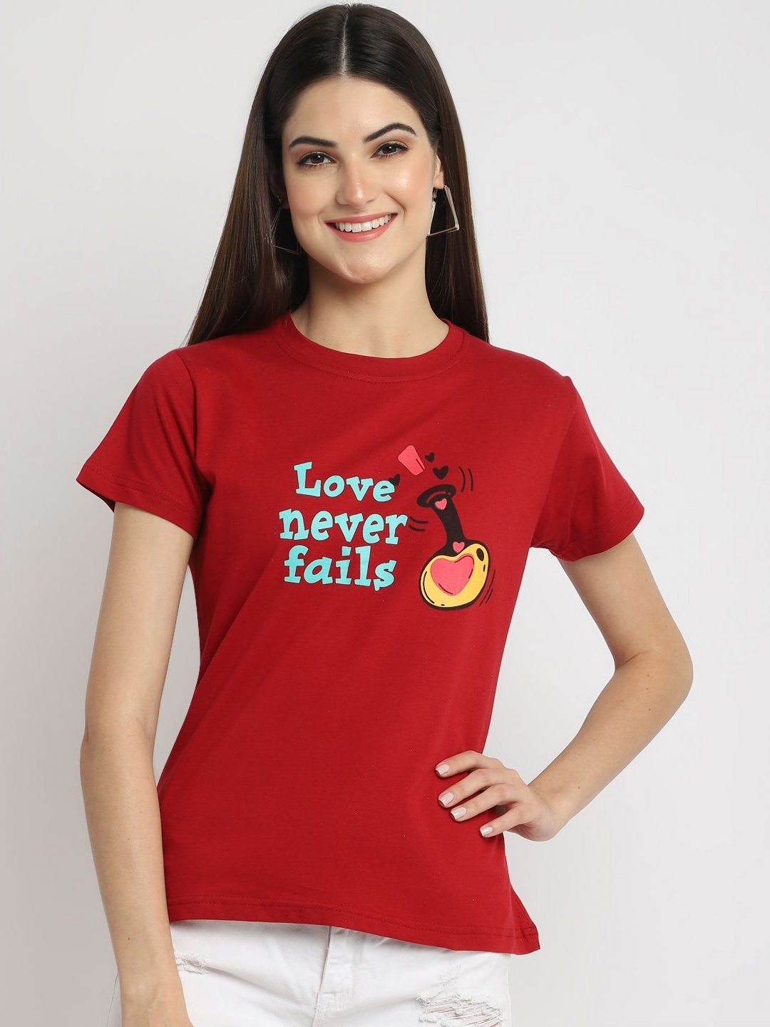 

Dreambe Women Typography Printed T-shirt, Maroon