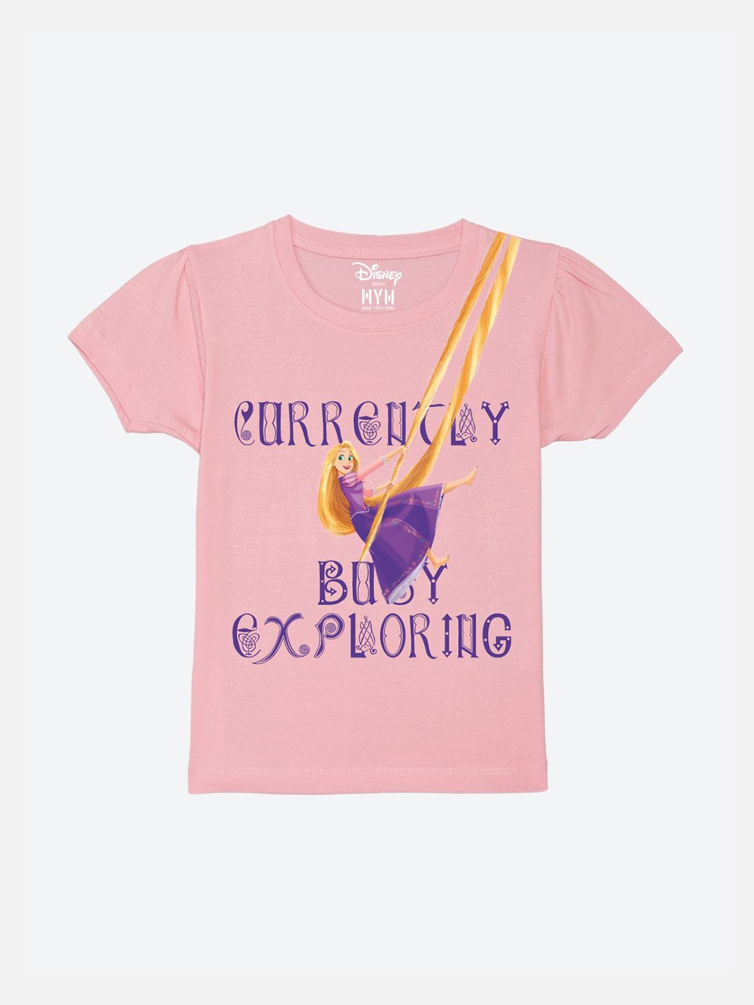 

Wear Your Mind Girls Printed Puff Sleeves Pure Cotton T-shirt, Pink