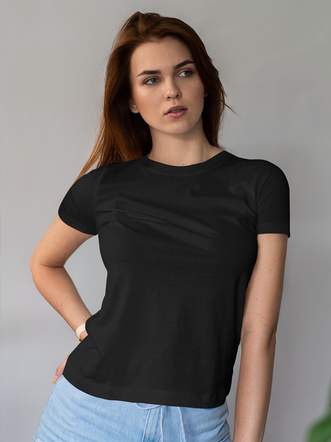 

Moda Rapido Women Cotton Bio Finish Solid T-shirt, Black
