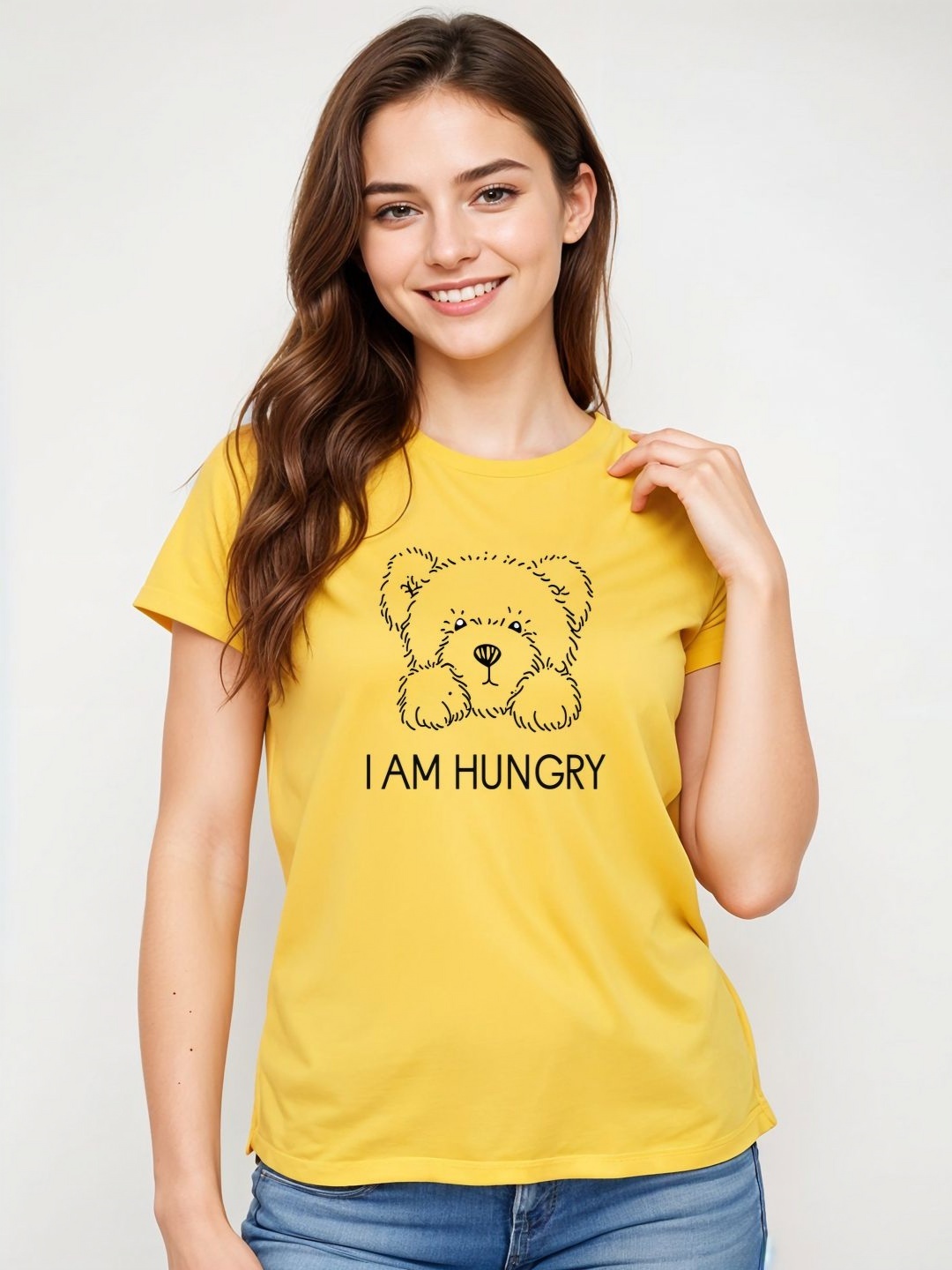 

DressBerry Women Typography Printed Extended Sleeves T-shirt, Yellow