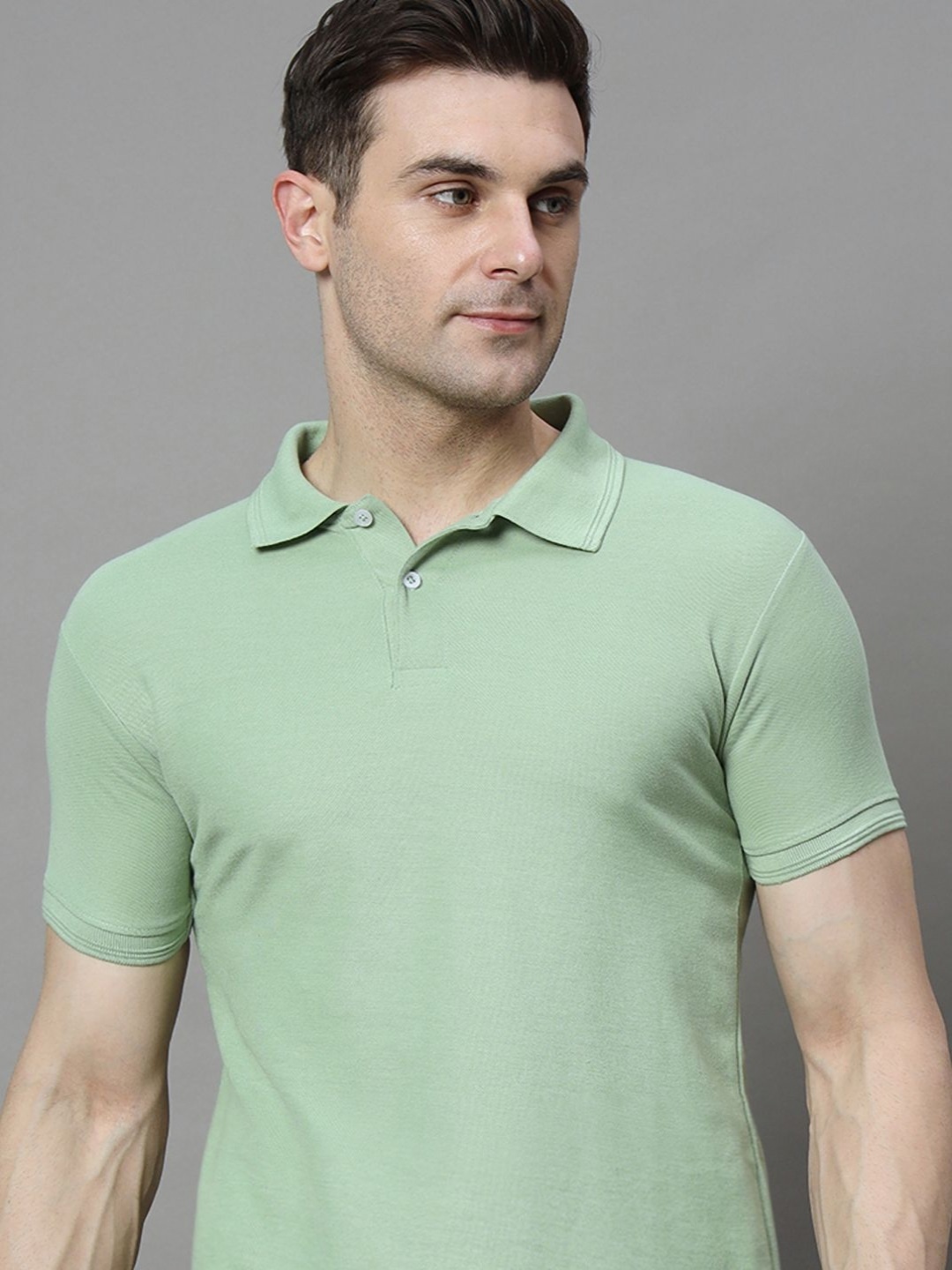 

SZN Men Solid Polo Collar Cotton T-shirt, Sea green