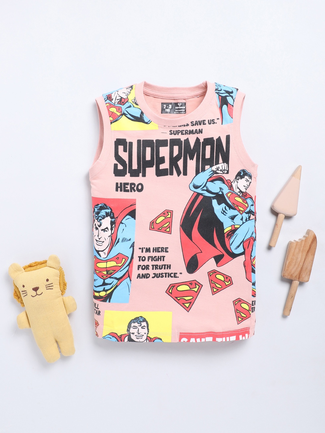 

YK X Minute Mirth Boys Superman Printed Pure Cotton T-shirt, Pink