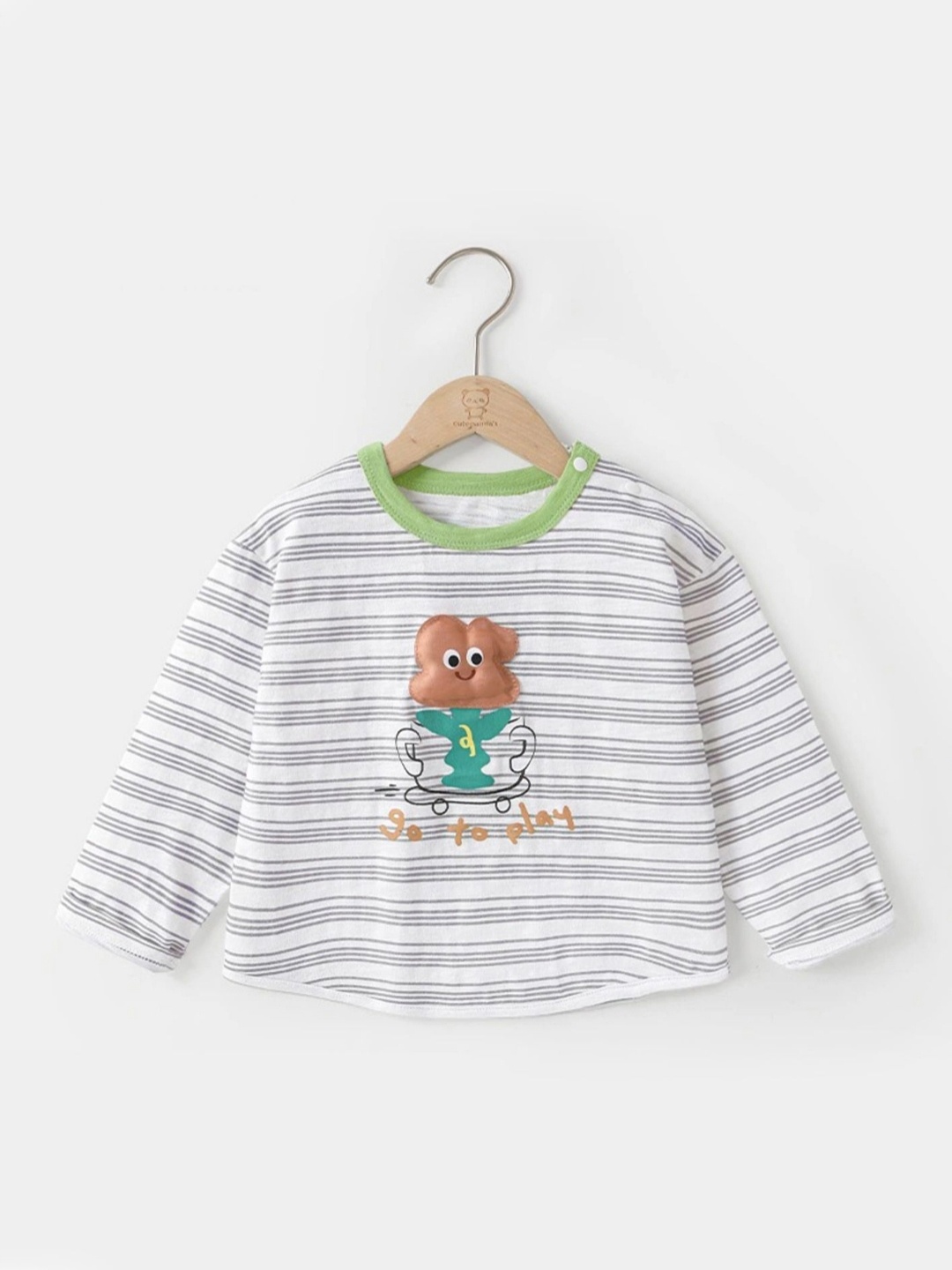 

LULU & SKY Boys Striped Henley Neck Organic Cotton Applique T-shirt, Green