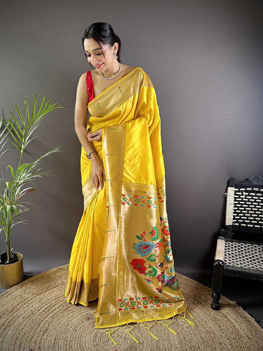 

LeeliPeeri Designer Woven Design Zari Silk Blend Paithani Saree, Yellow