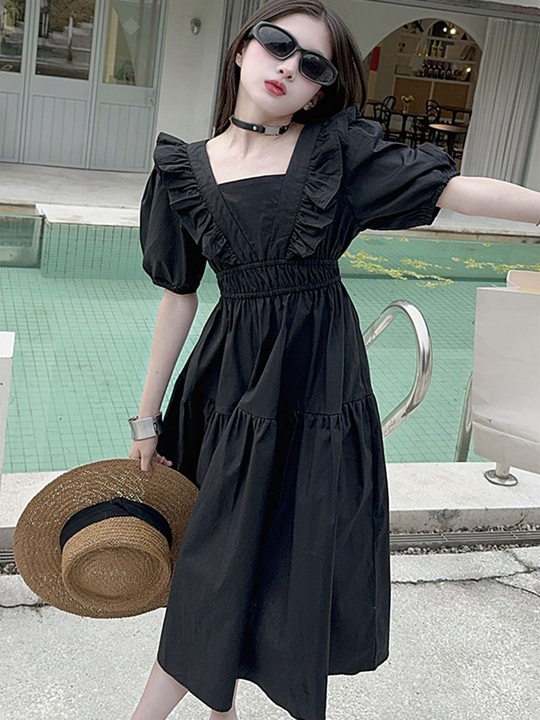 

LULU & SKY Puff Sleeve Fit & Flare Dress, Black