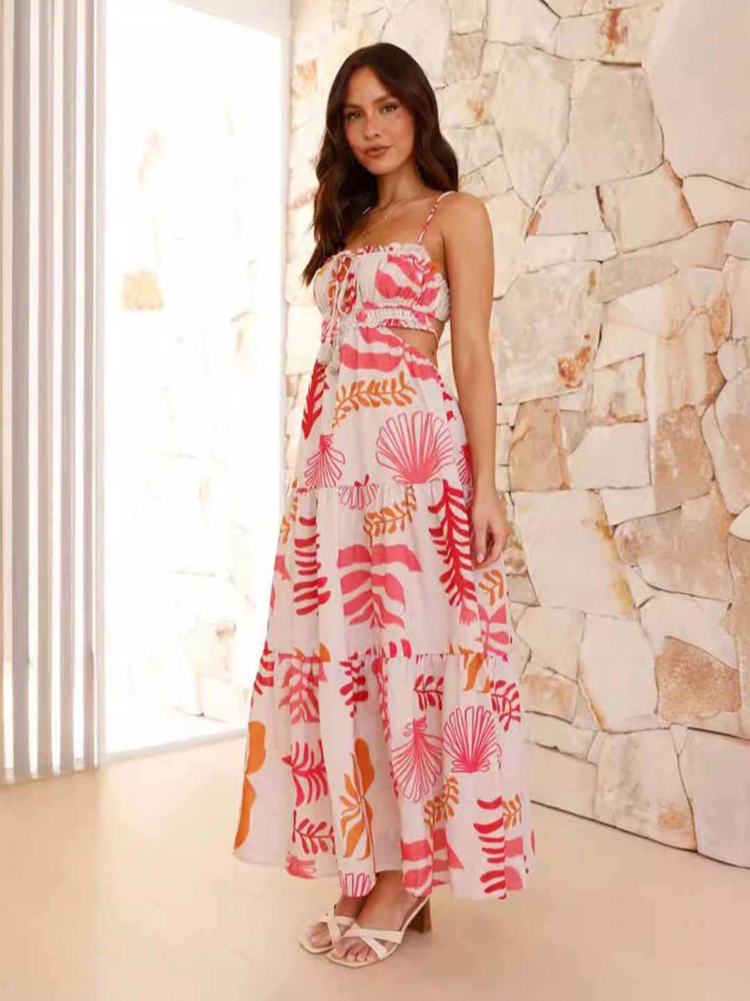 

all about you Tropical Print Fit & Flare Maxi Dress, White