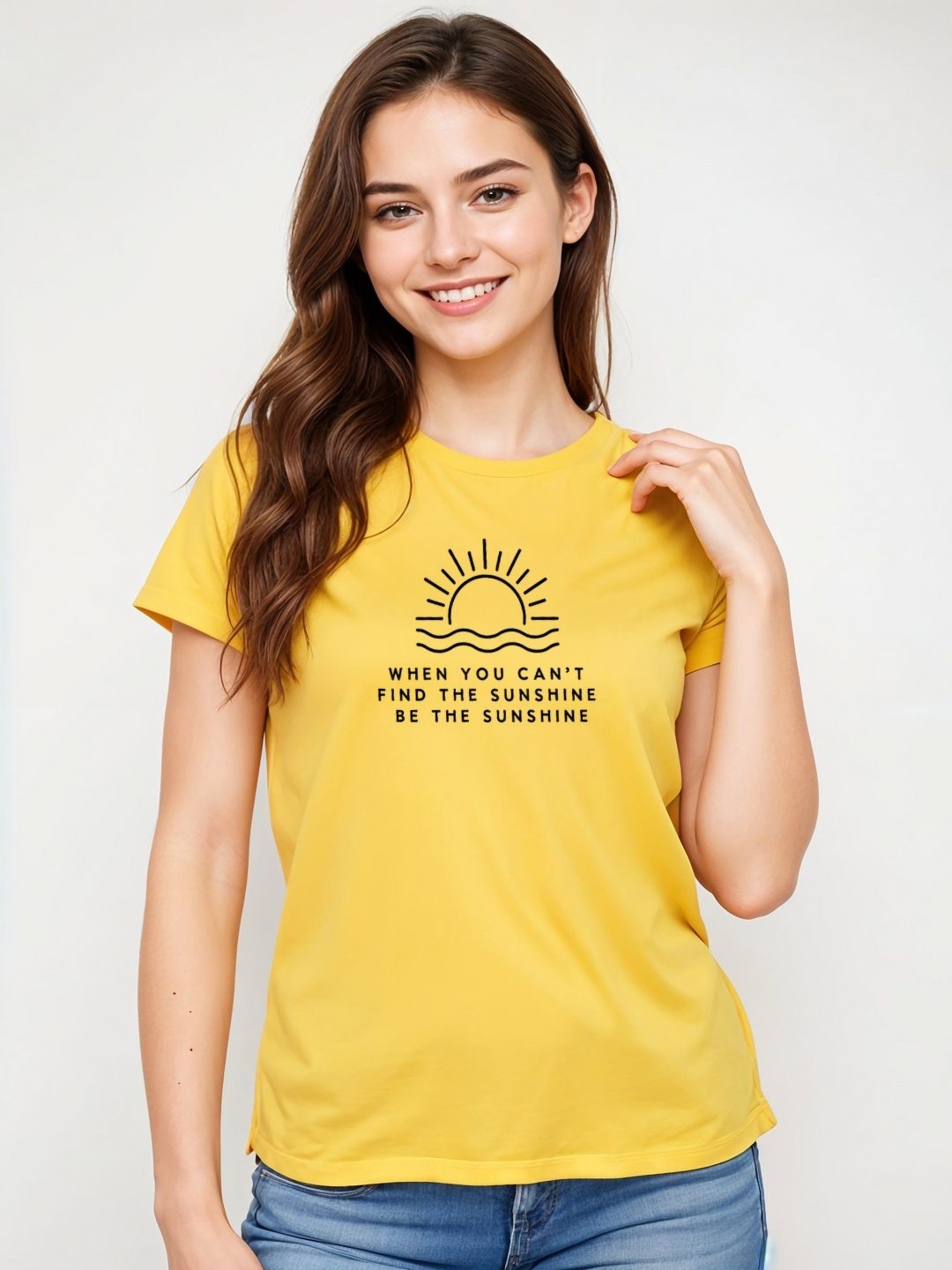 

DressBerry Women Typography Printed Extended Sleeves Applique T-shirt, Yellow