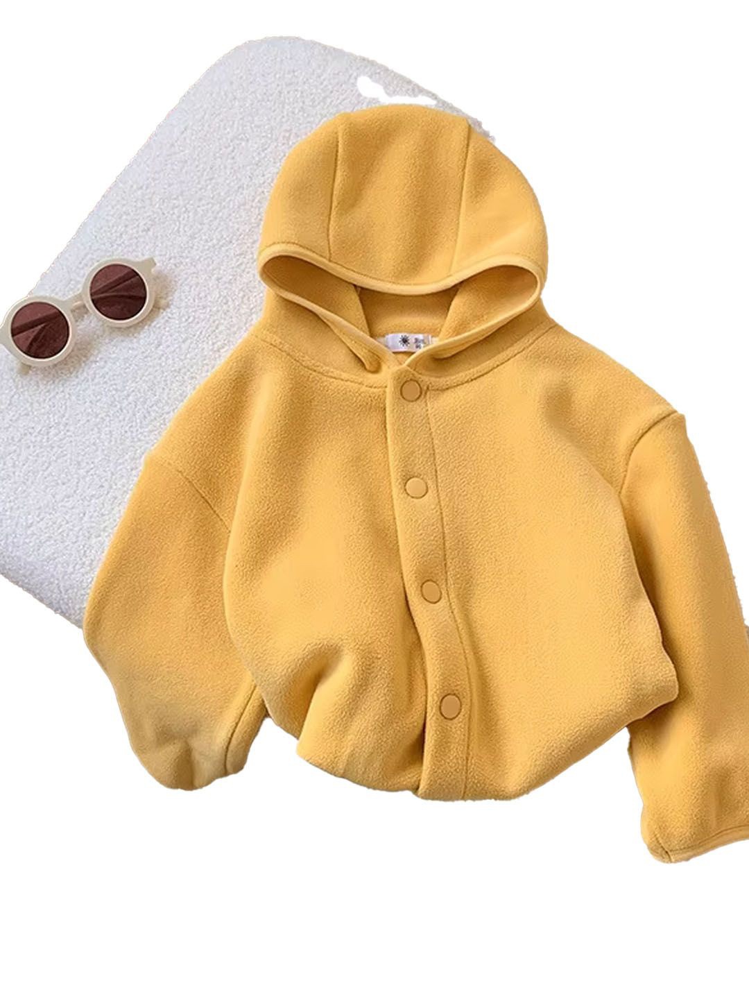 

Xsole Unisex Kids Polyester Crop Open Front Jacket with Patchwork, Yellow
