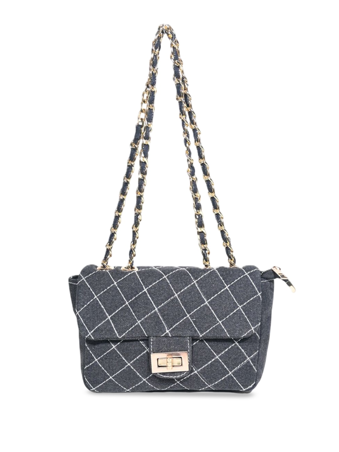 

Donicy Geometric Textured Half Moon Shoulder Bag with Quilted, Black