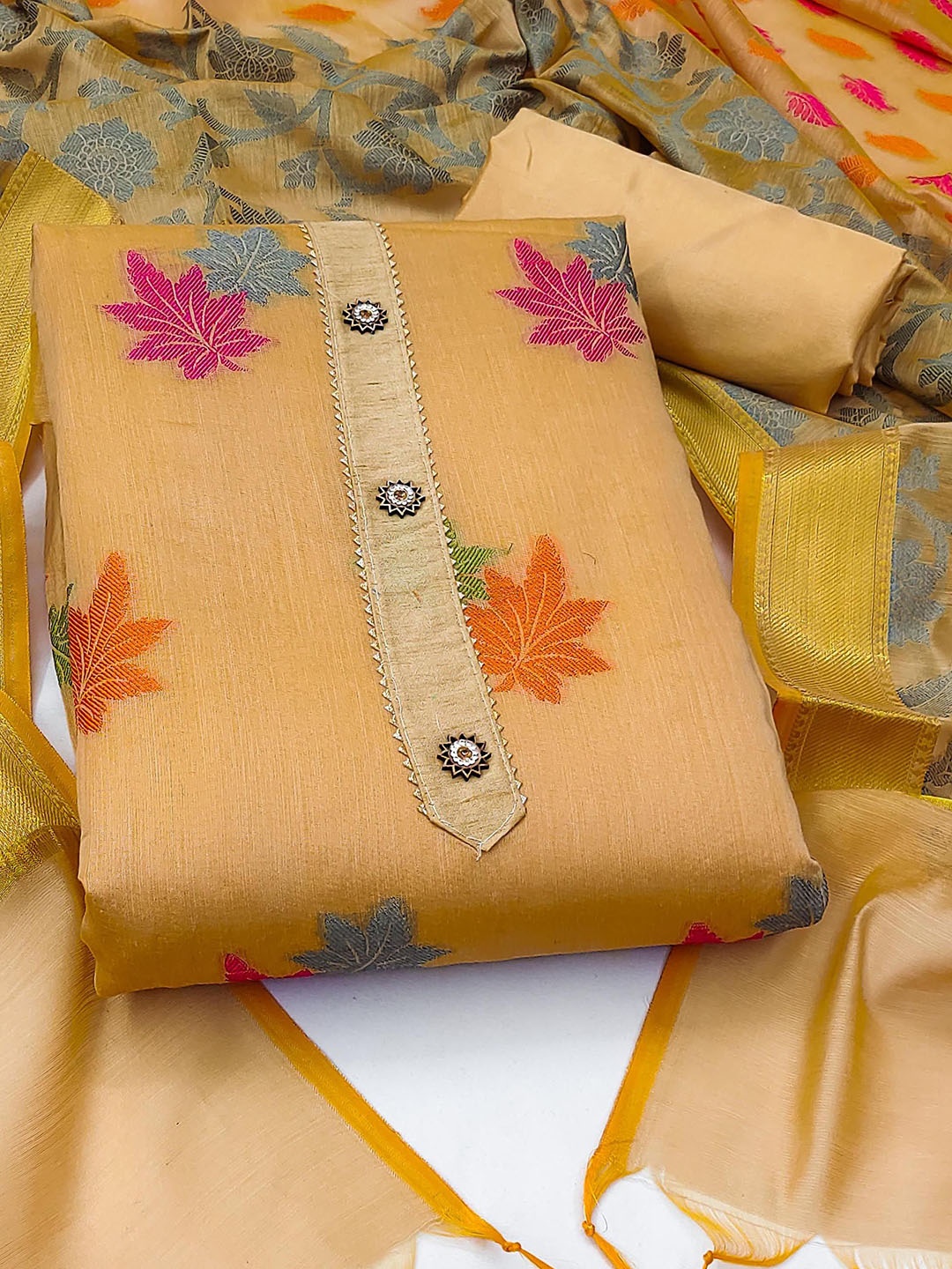 

SHADOW & SAINING Semi-Stitched Dress Material, Beige