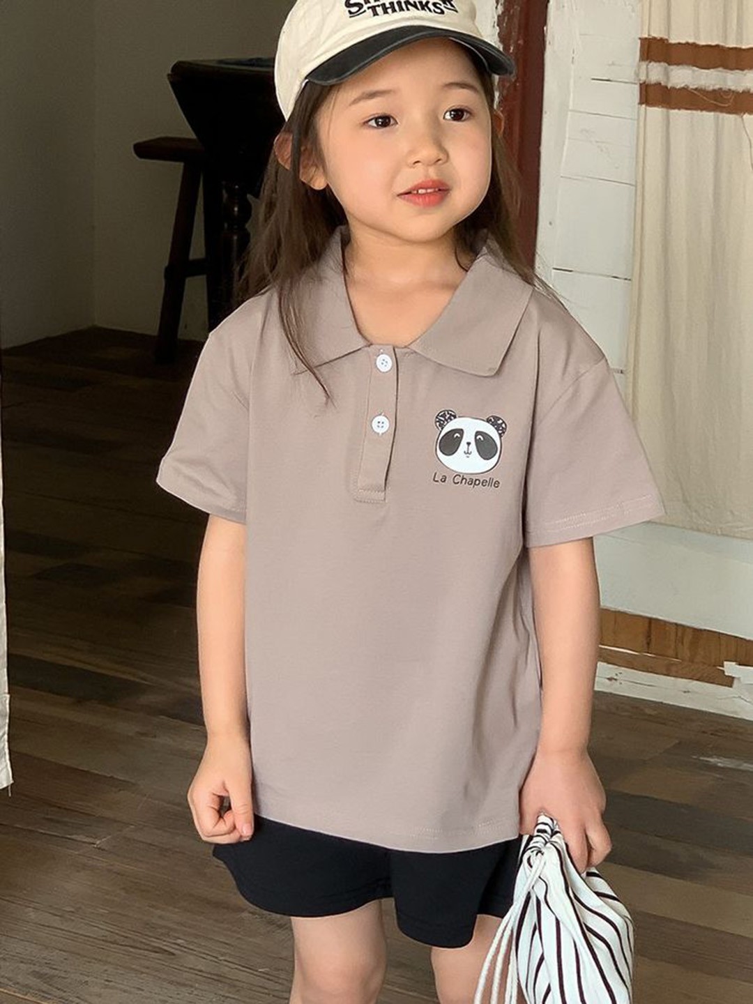 

LULU & SKY Girls Polo Collar Applique T-shirt, Grey