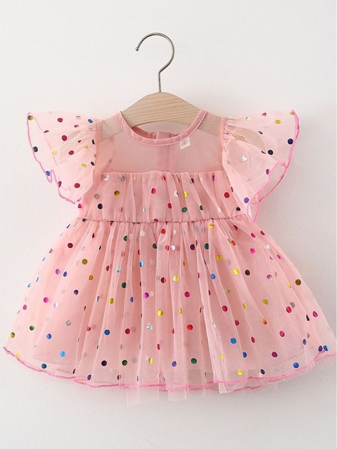 

LULU & SKY Polka Dot Print Cold-Shoulder Fit & Flare Dress, Pink