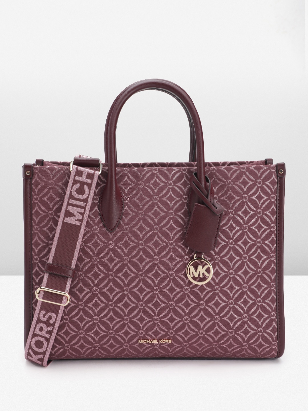 

Michael Kors Brand Logo Printed Structured Tote Bag, Burgundy