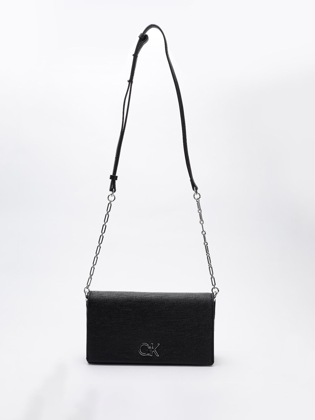 

Calvin Klein Printed PU Structured Sling Bag, Black