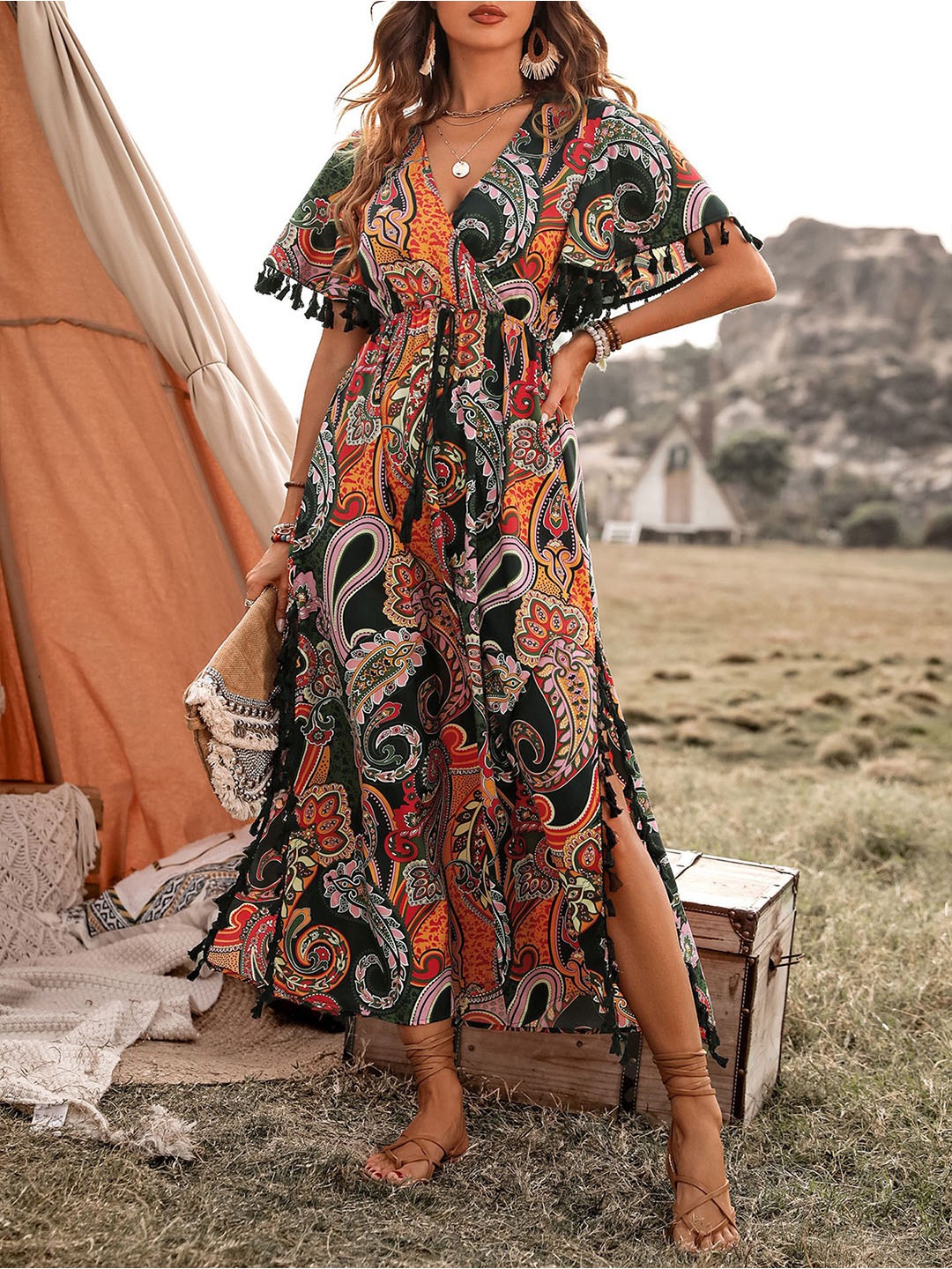 

StyleCast x Revolte Tropical Print A-Line Midi Dress, Orange