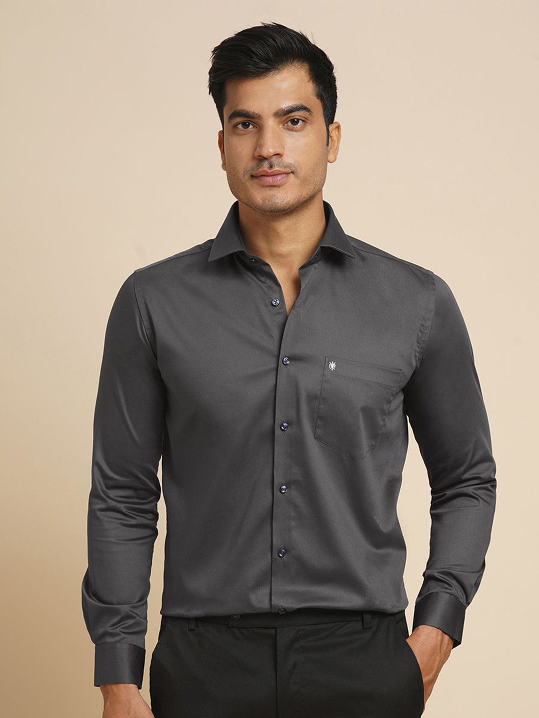 

John Philips Men Slim Fit Opaque Casual Shirt, Grey