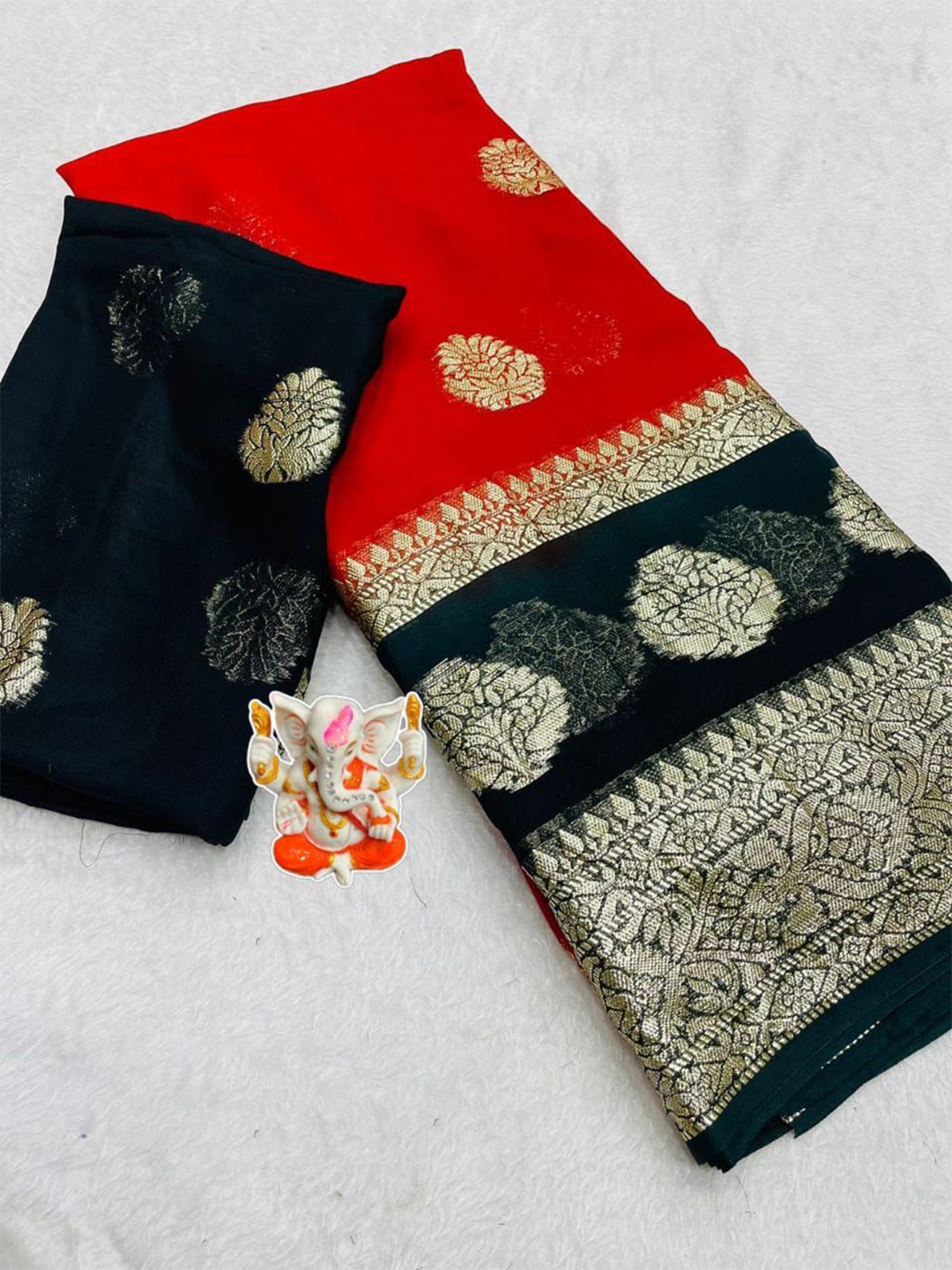 

PAYAL CREATION Floral Embroidered Pure Georgette Designer Saree, Black