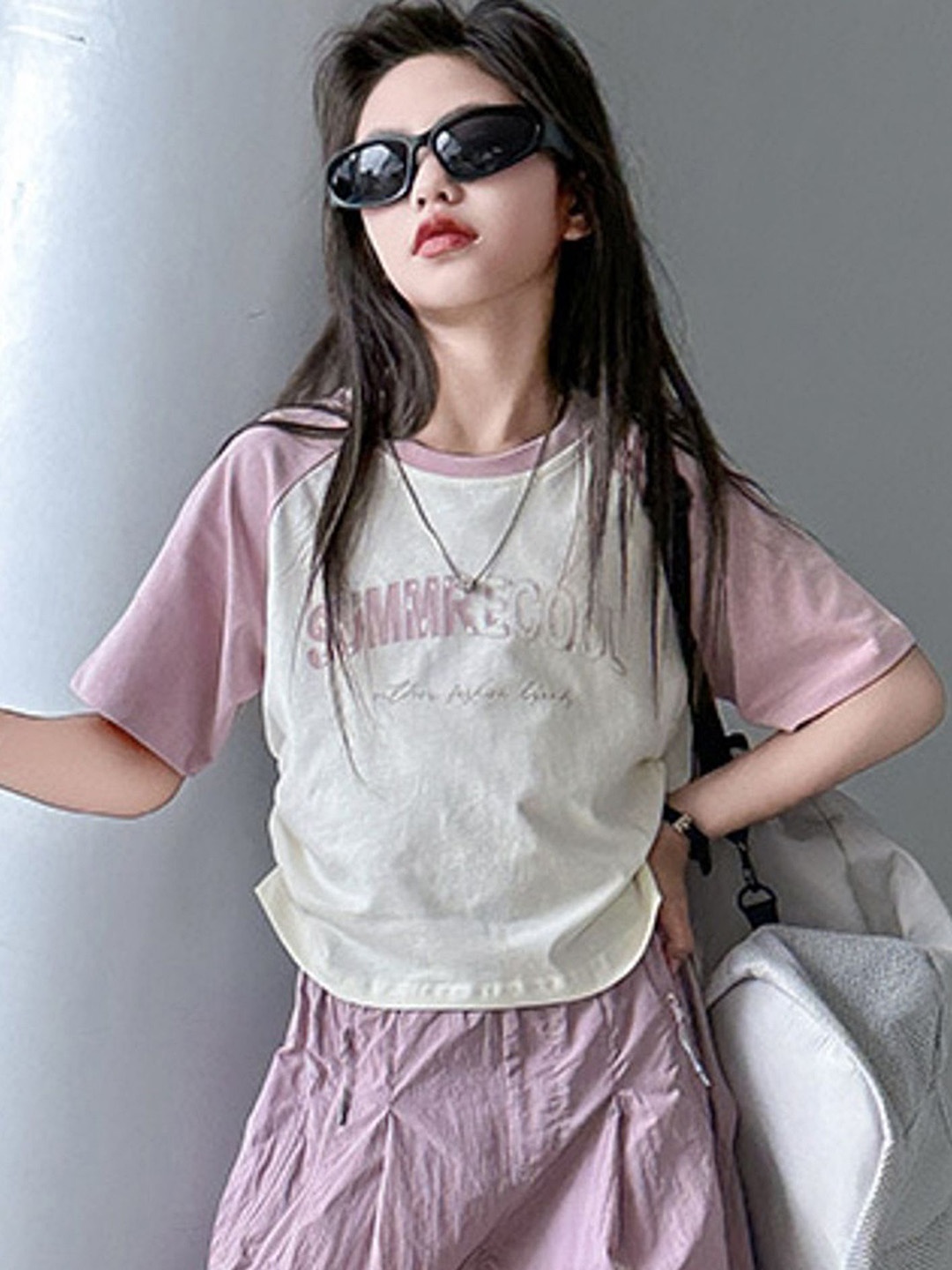 

LULU & SKY Girls Striped Henley Neck Pockets T-shirt, Pink
