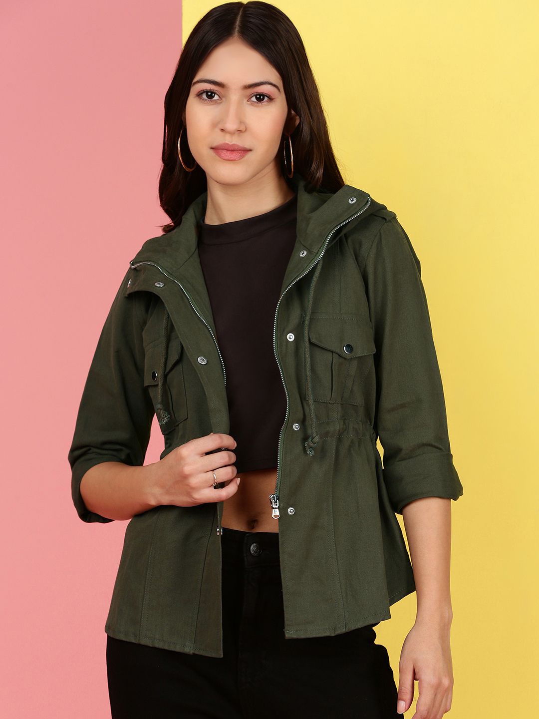 

Kaali Peeli Women without Crop Tailored Jacket, Green