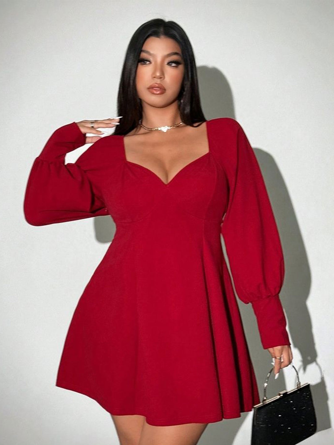 

LULU & SKY Puff Sleeve Fit & Flare Dress, Red