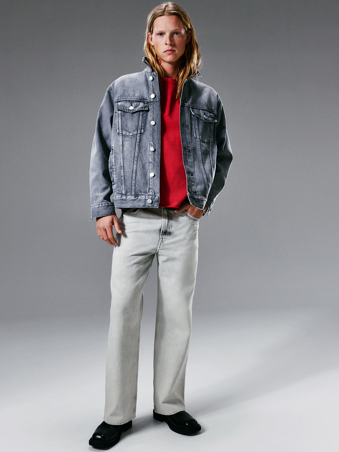 

H&M Loose Straight High Jeans, White