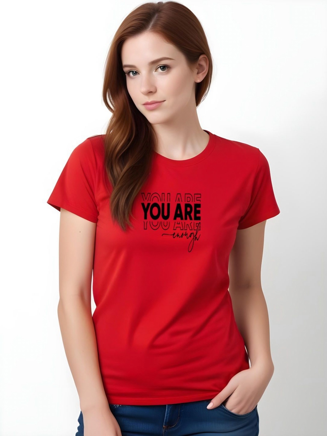 

DressBerry Women Typography Printed Applique T-shirt, Red