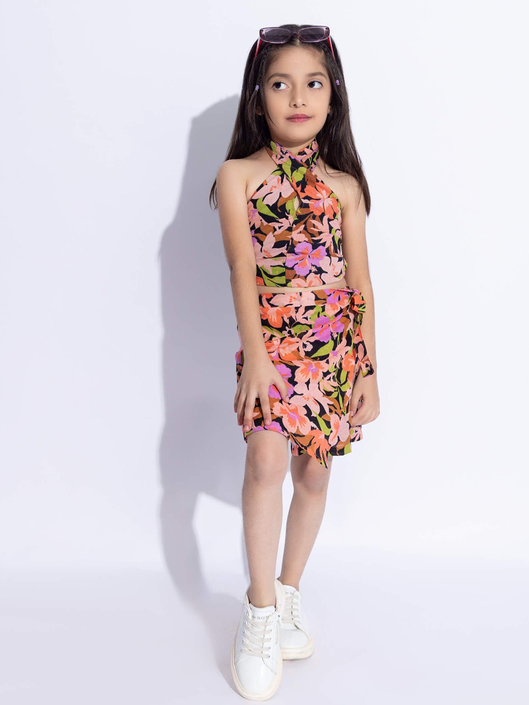 

taffykids Girls Printed Top with Skirt, Black