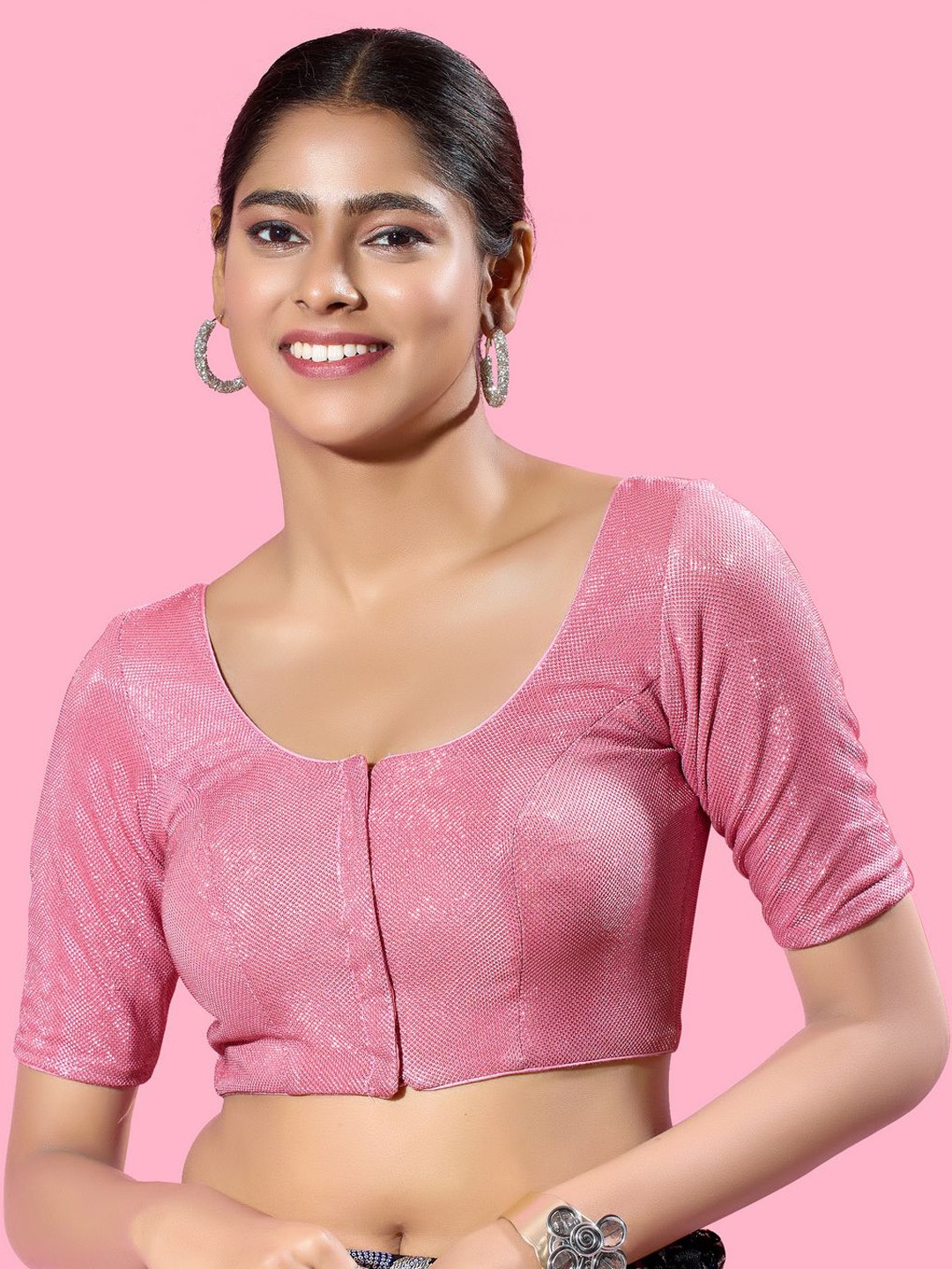 

VAMAS - THE DESIGNER BLOUSES Women Round Neck Padded Saree Blouse, Pink
