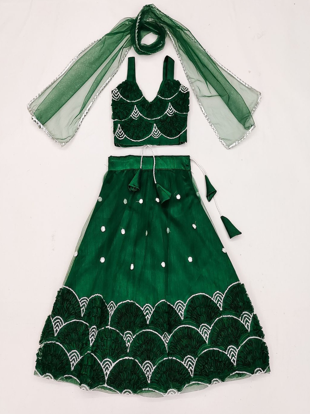 

Atierking Girls Embroidered Ready to Wear Lehenga & Blouse With Dupatta, Green