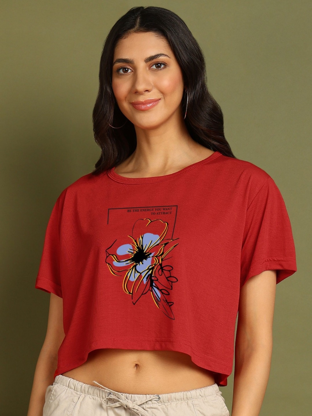 

Moda Rapido Women Printed Drop-Shoulder Sleeves Bio Finish T-shirt, Red