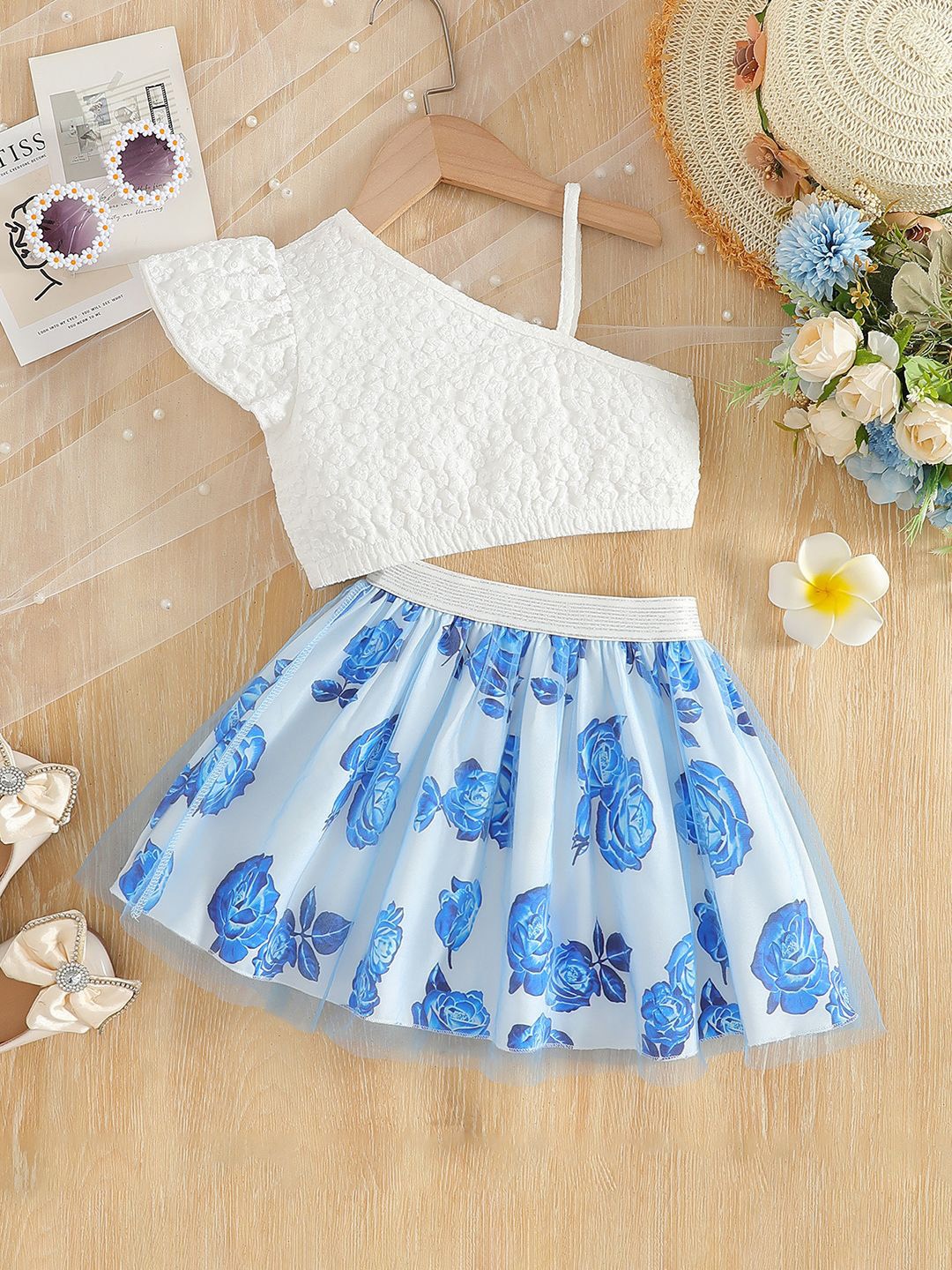 

YK Girls Top with Skirt, White