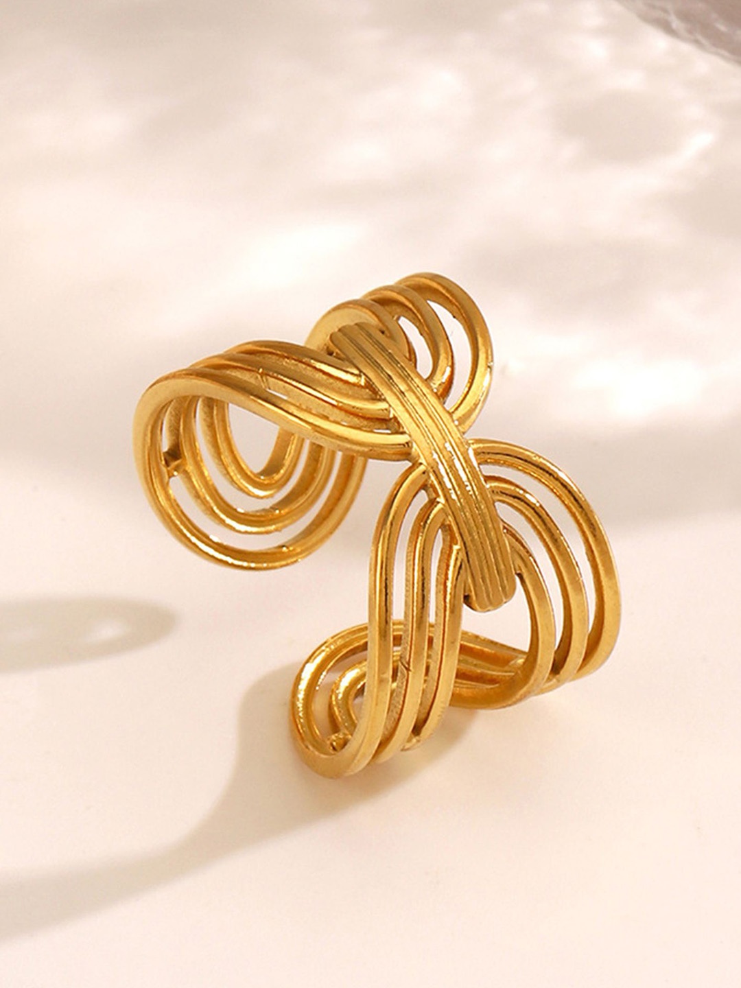 

LULU & SKY Stainless Steel Adjustable Finger Ring, Gold
