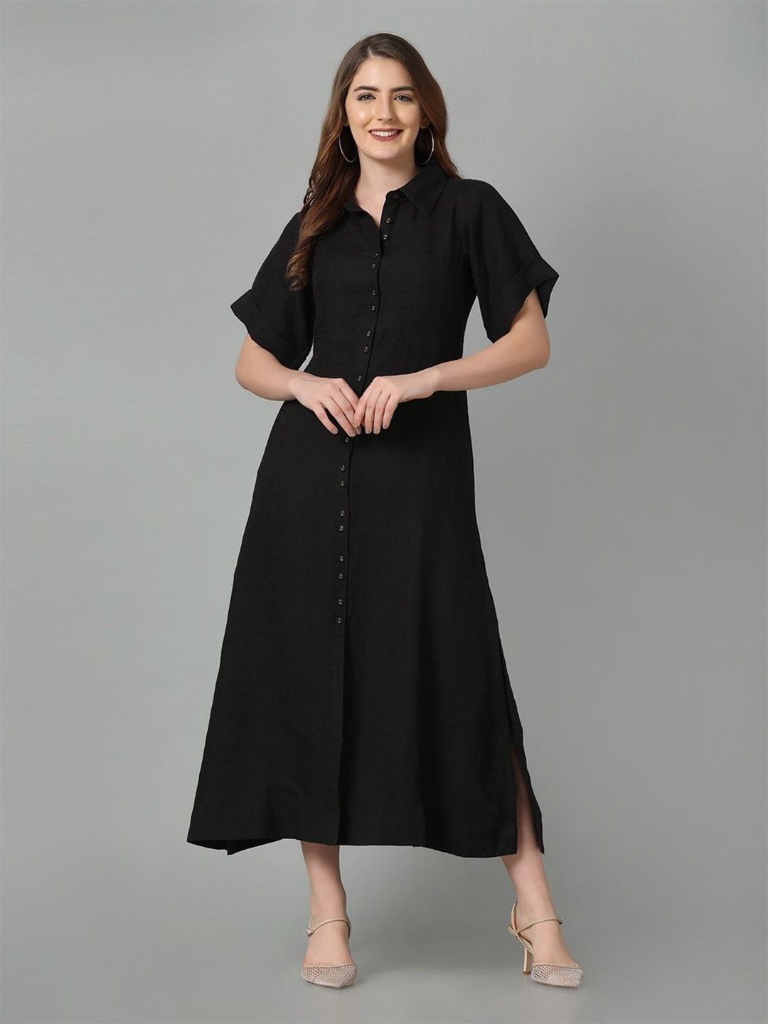 

ECO LEAS BY SHIPRA Linen Maxi Dress, Black