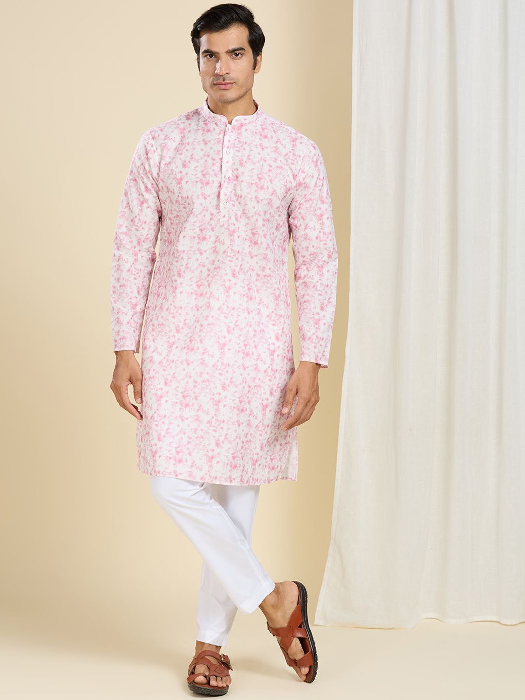 

Be Desi Men Floral Chikankari Kurta, Pink