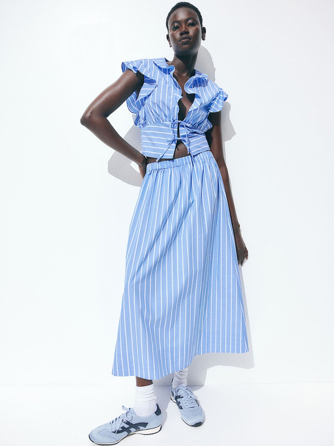 

H&M Cotton Midi Skirt, Blue