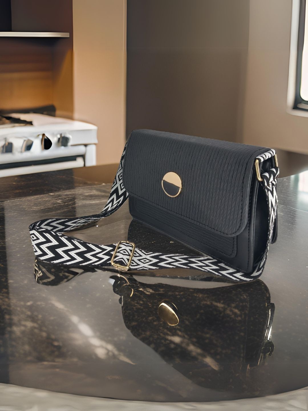 

ITALISH Textured Leather Sling Bag, Black