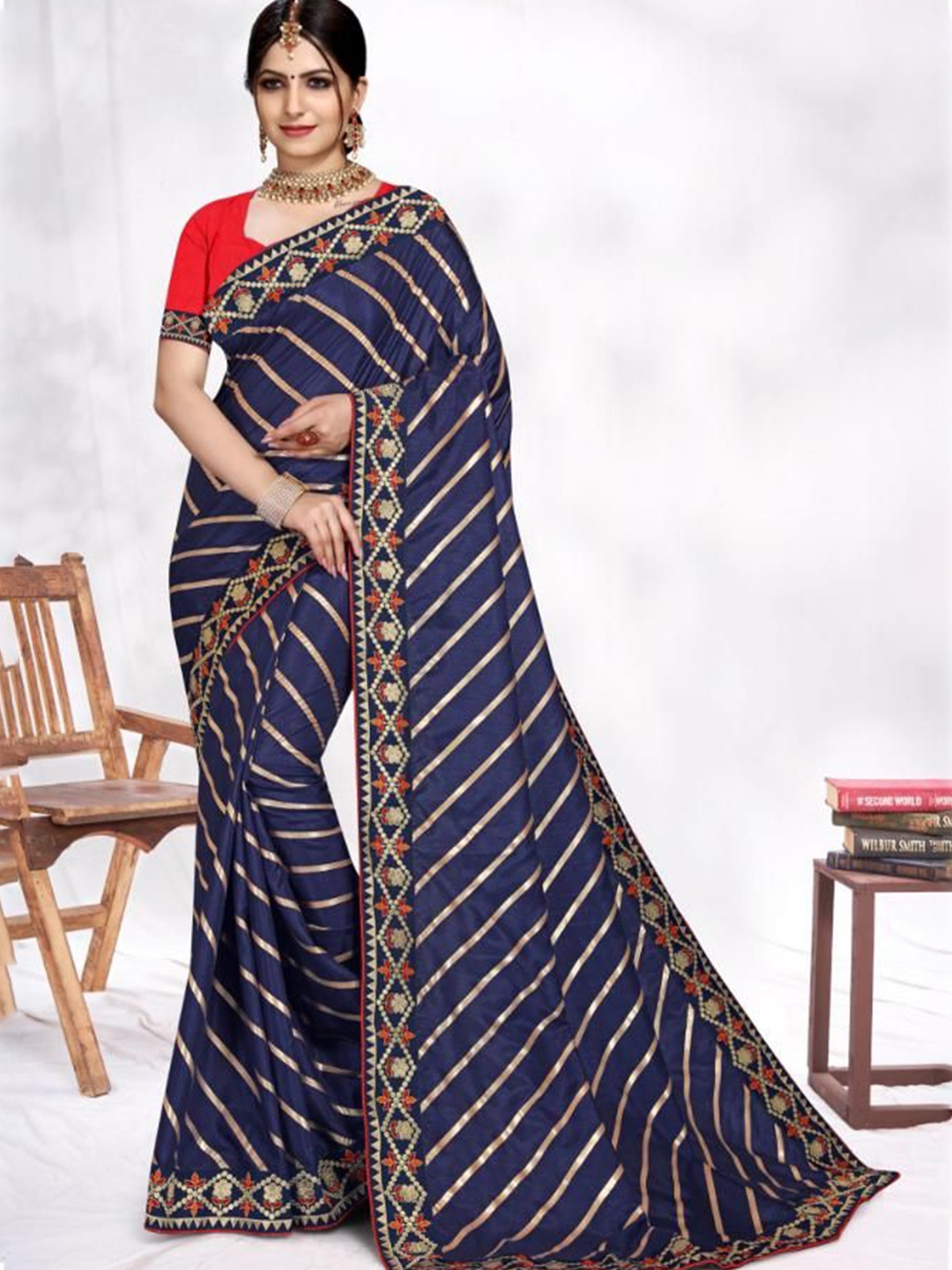 

jayant creation Leheriya Zari Pure Georgette Designer Leheriya Saree, Blue