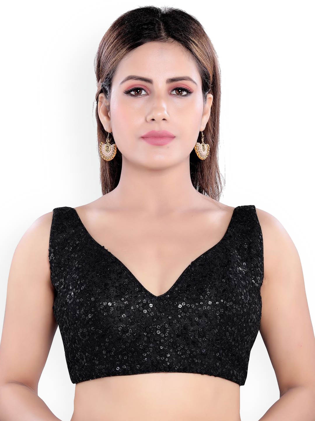 

VAMAS - THE DESIGNER BLOUSES Women Sweetheart Neck Padded Saree Blouse, Black