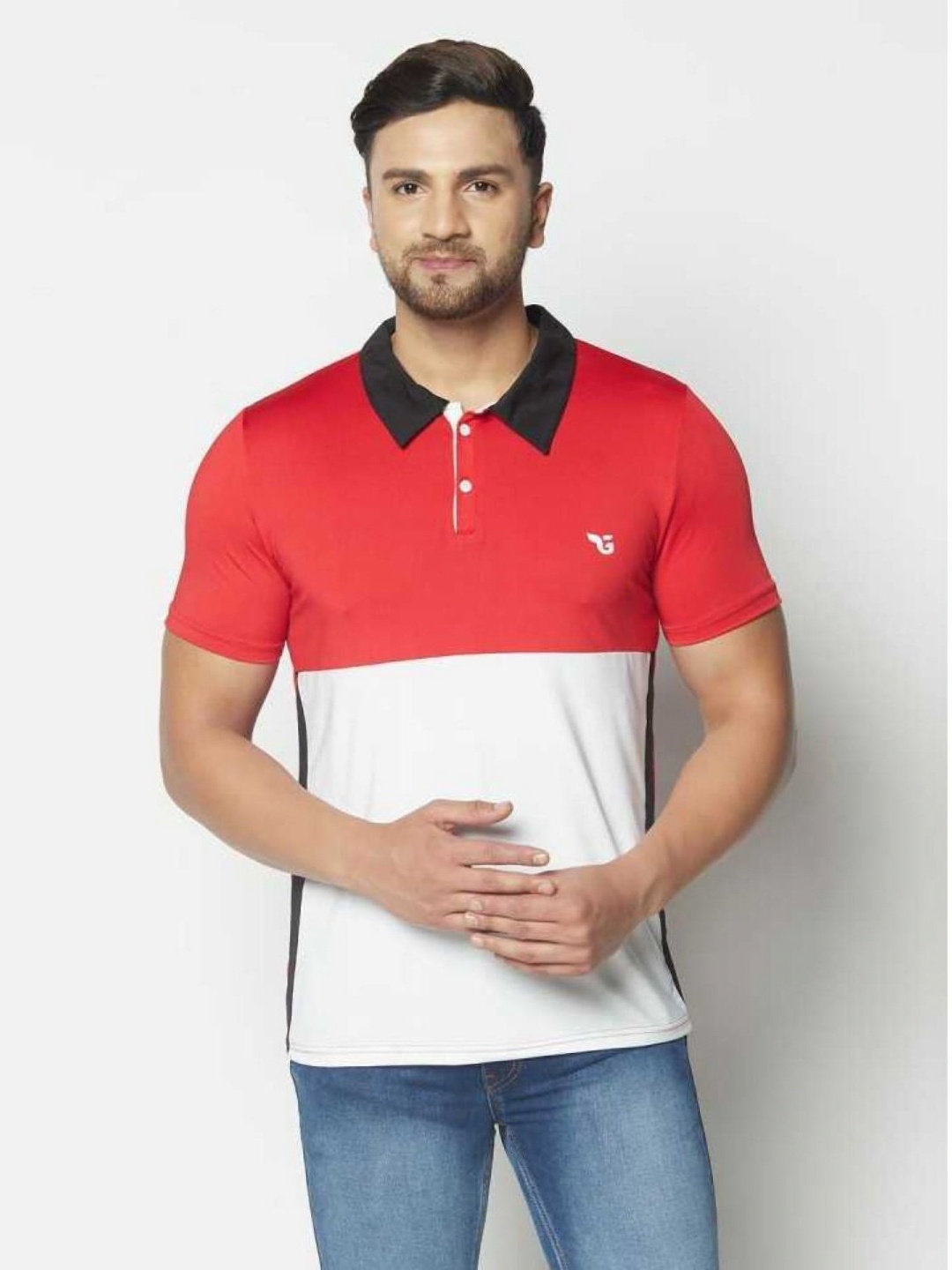 

Unicus Apparel Men Colourblocked Polo Collar Applique T-shirt, Multi
