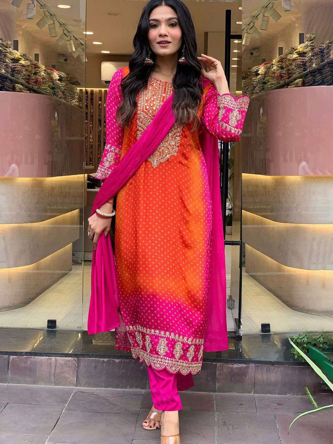 

KALINI Women Embroidered Regular Sequinned Kurta with Palazzos & With Dupatta, Pink