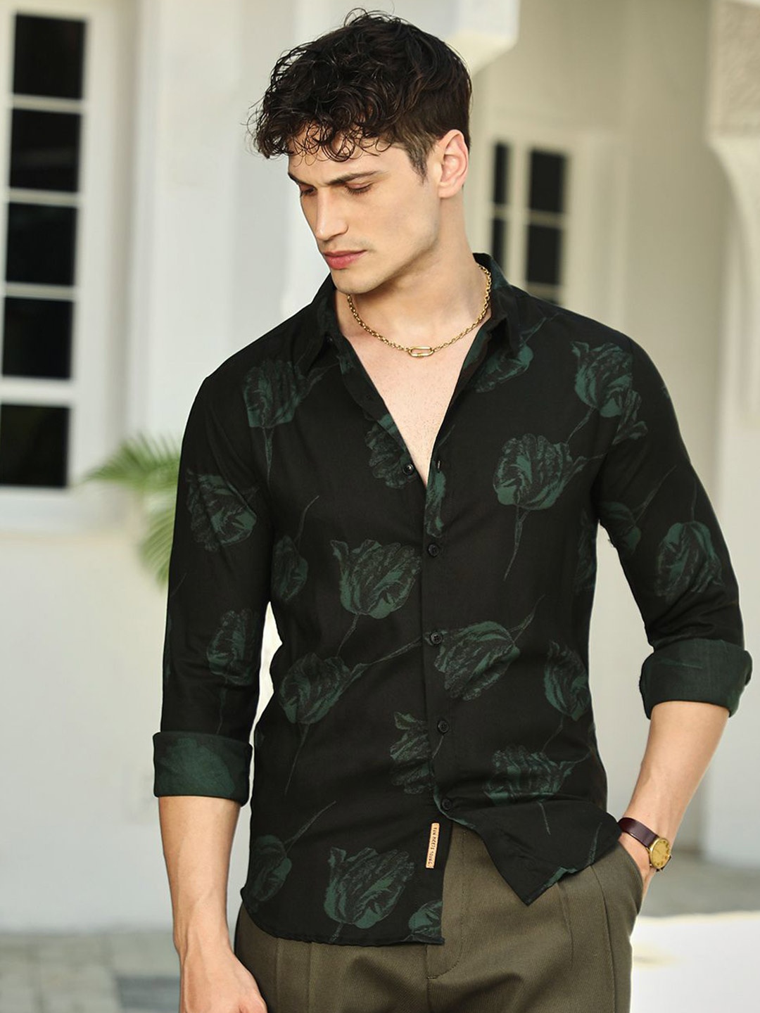 

Campus Sutra Men Classic Opaque Printed Casual Shirt, Green