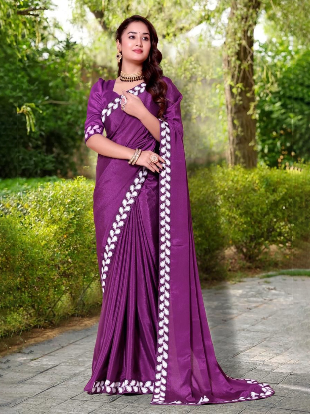 

AKSH FASHION Embroidered Pure Georgette Designer Saree, Purple