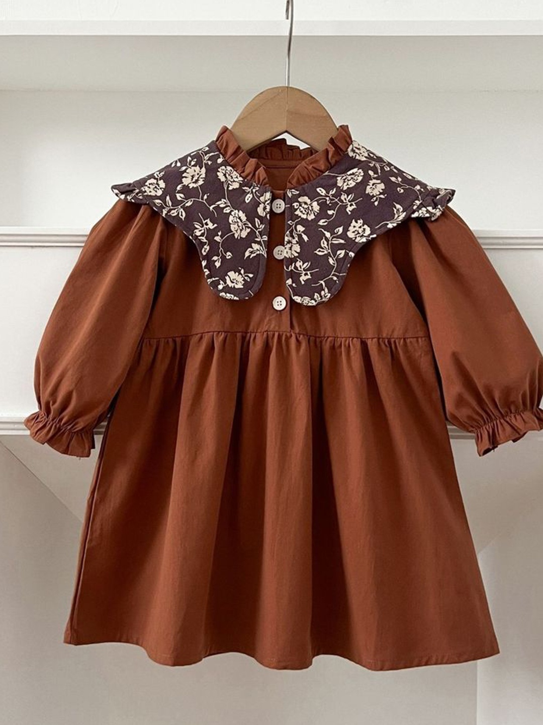

LULU & SKY Puff Sleeve A-Line Dress, Brown