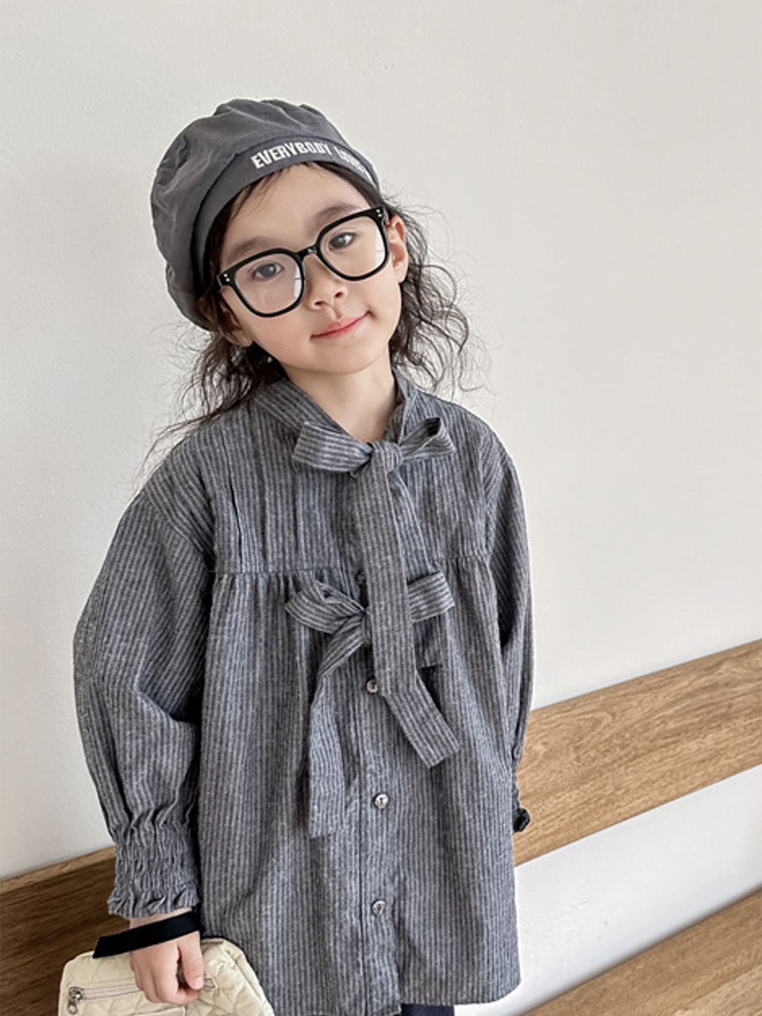

LULU & SKY Girls Opaque Striped Casual Shirt, Grey