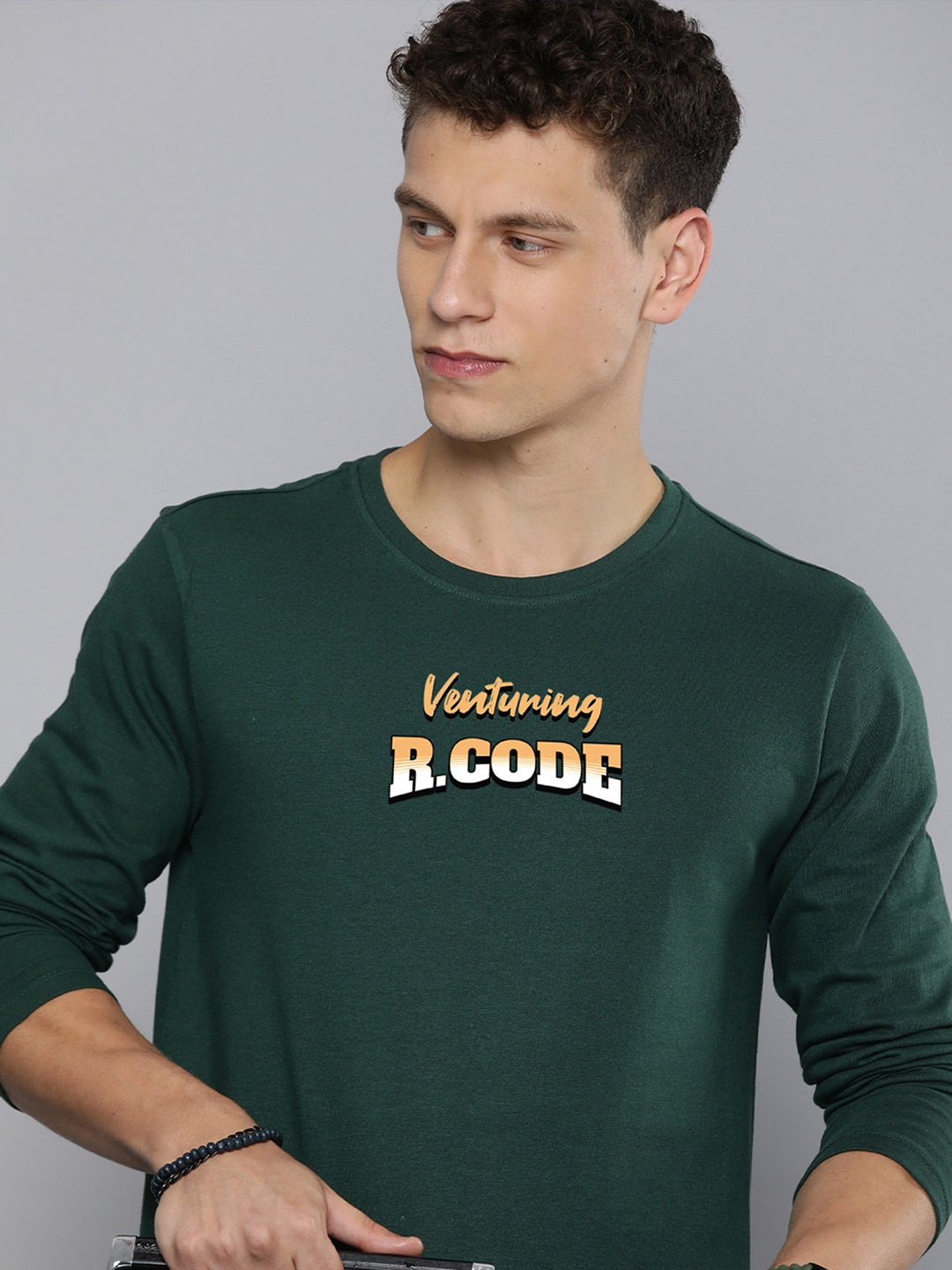 

R.Code by The Roadster Life Co. Men Printed T-shirt, Green