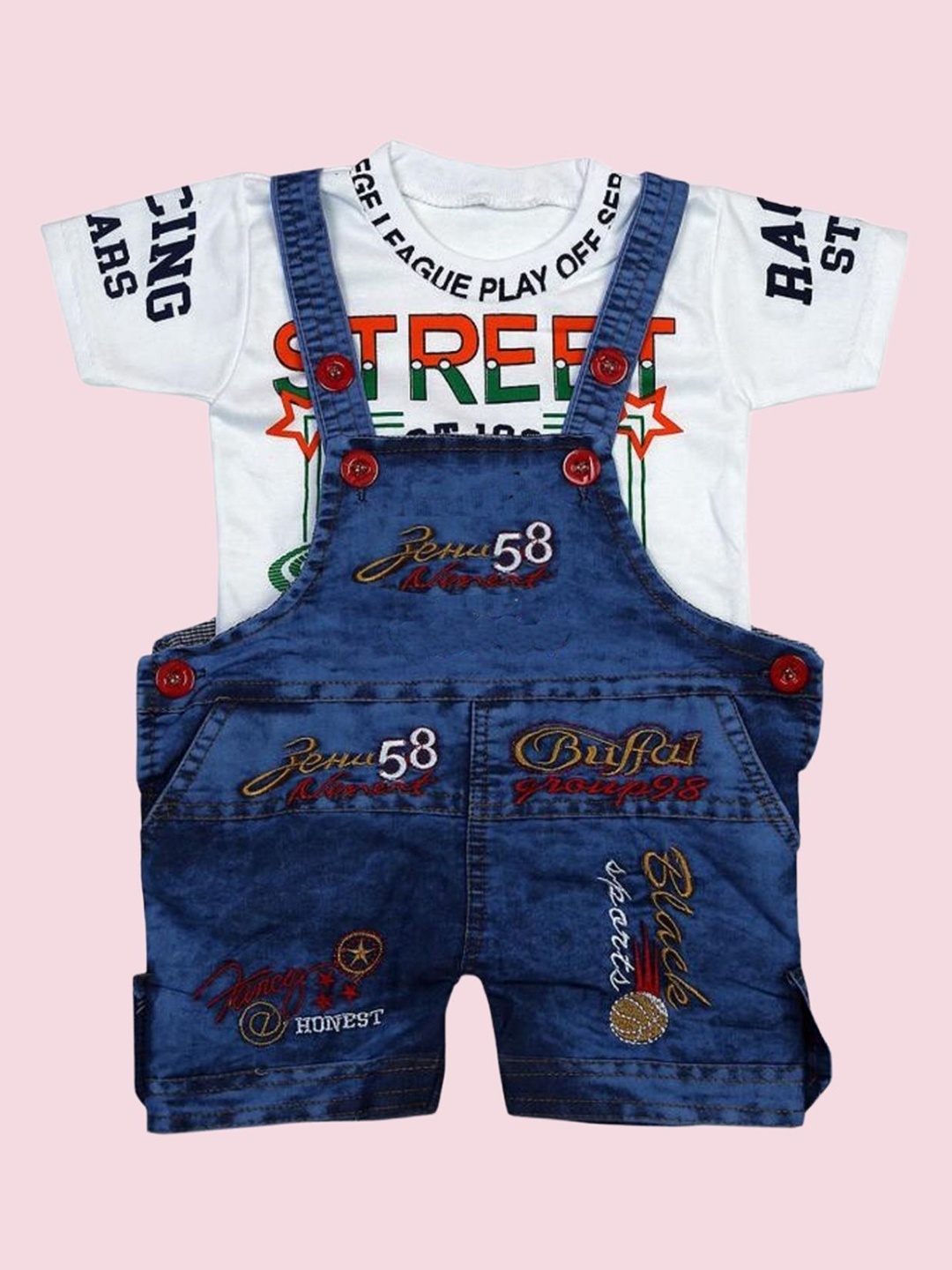 

BAESD Infants Short Dungaree With Printed T-Shirt, White
